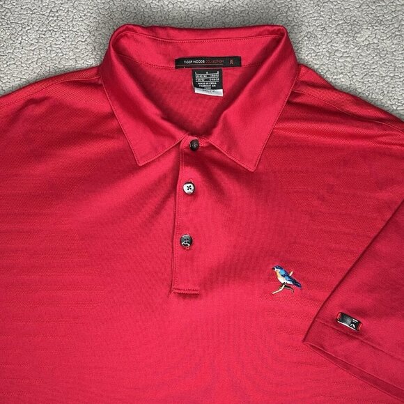 Nike Tiger Woods Polo Shirt Mens Large Red Dri Fit Embroidered Bird Golf Stretch - Picture 1 of 14